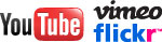 YouTube, Vimeo and Flickr logos