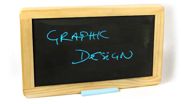 graphic design written on a blackboard in blue