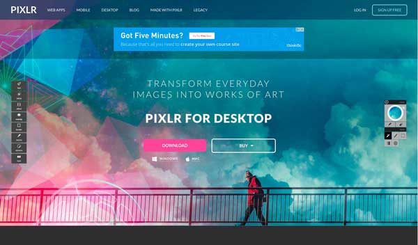 Pixlr, a desktop, browser and mobile photo editing app that can be used instead of Photoshop.